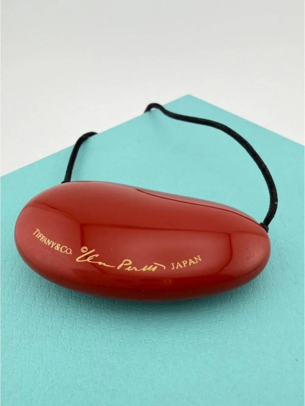 Tiffany & Co. Elsa Peretti Red Lacquer Wood 50mm Bean Necklace Silk 19.5in
